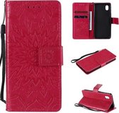 Voor Samsung Galaxy A01 Core Pressed Printing Zonnebloempatroon Horizontale Flip PU lederen tas met houder & kaartsleuven & portemonnee & lanyard (rood)