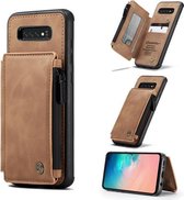 Voor Samsung Galaxy S10 CaseMe C20 multifunctionele pc + TPU beschermhoes met houder & kaartsleuf & portemonnee (bruin)