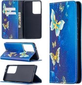 Voor Samsung Galaxy S20 Ultra gekleurd tekening patroon onzichtbare magnetische horizontale flip PU lederen tas met houder & kaartsleuven & portemonnee (gouden vlinders)