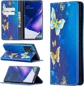 Voor Samsung Galaxy Note20 Ultra gekleurde tekening patroon onzichtbare magnetische horizontale flip PU lederen tas met houder & kaartsleuven & portemonnee (gouden vlinders)