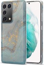 Voor Samsung Galaxy S21 Ultra 5G TPU Gilt Marble Pattern beschermhoes (lichtblauw)