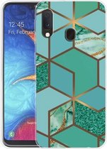 Voor Samsung Galaxy A20e Marble Shockproof TPU beschermhoes (Rhombus Green)