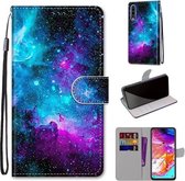 Voor Samsung Galaxy A70 Gekleurde Tekening Cross Textuur Horizontale Flip PU Lederen Case met Houder & Kaartsleuven & Portemonnee & Lanyard (Paars Groen Sterrenhemel)