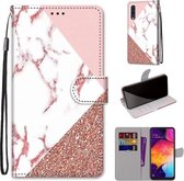 Voor Samsung Galaxy A50 Gekleurde tekening Cross Texture Horizontale Flip PU lederen tas met houder & kaartsleuven & portemonnee & lanyard (stiksel roze steen patroon)