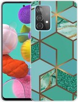 Voor Samsung Galaxy A52 5G Marble Shockproof TPU beschermhoes (Rhombus Green)