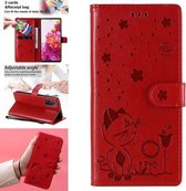 Voor Samsung Galaxy S20 FE Cat Bee Embossing Pattern Shockproof Horizontale Flip Leather Case met houder & kaartsleuven & portemonnee (rood)