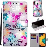 Voor Samsung Galaxy A30 & A20 Gekleurde Tekening Cross Textuur Horizontale Flip PU Lederen Case met Houder & Kaartsleuven & Portemonnee & Lanyard (Gradient Kleurrijke Bloem)