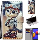 Voor Samsung Galaxy A01 Core Gekleurde Tekening Cross Textuur Horizontale Flip PU Lederen Case met Houder & Kaartsleuven & Portemonnee & Lanyard (Leren Schoenen Kat)