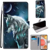Voor Samsung Galaxy A42 5G Gekleurde Tekening Cross Textuur Horizontale Flip PU Lederen Case met Houder & Kaartsleuven & Portemonnee & Lanyard (Peinzende Wolf)