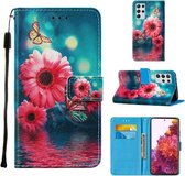 Voor Samsung Galaxy S21 Ultra 5G Cross Texture Painting Pattern Horizontale Flip Leather Case met Houder & Kaartsleuven & Portemonnee & Lanyard (Chrysanthemum)