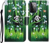 Voor Samsung Galaxy A72 5G Gekleurde Tekening Patroon Horizontale Flip PU Lederen Case met Houder & Kaartsleuven & Portemonnee & Lanyard (Panda)