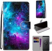 Voor Samsung Galaxy S9 Gekleurde tekening Cross Texture Horizontale Flip PU lederen tas met houder & kaartsleuven & portemonnee & lanyard (paarsgroene sterrenhemel)