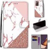 Voor Samsung Galaxy Note20 Ultra Gekleurde Tekening Cross Textuur Horizontale Flip PU Lederen Case met Houder & Kaartsleuven & Portemonnee & Lanyard (Stiksel Roze Steen Patroon)