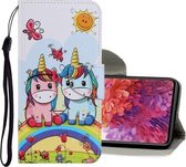 Voor Samsung Galaxy S20 FE 5G / S20 Lite Gekleurde tekening patroon Horizontale Flip PU lederen tas met houder & kaartsleuven & portemonnee & lanyard (paar Eenhoorn)