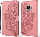 Voor Samsung Galaxy S9 pauw reliëf patroon horizontaal flip lederen tas met houder & kaartsleuven & portemonnee & lanyard (roze)
