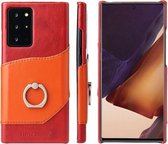 Voor Samsung Galaxy Note 20 Ultra Fierre Shann Oil Wax Textuur Echt leer Cover Case met 360 graden rotatiehouder & kaartsleuf (rood + lichtbruin)