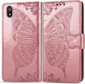 Vlinder Liefde Bloemen Embossing Horizontale Flip Leren Case Voor Xiaomi Redmi 7A met Houder & Kaartsleuven & Portemonnee & Lanyard (Rose goud)
