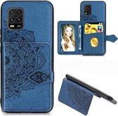 Voor Xiaomi 10 Lite 5G Mandala Reliëf Magnetische Doek PU + TPU + PC Case met Houder & Kaartsleuven & Portemonnee & Fotolijst & Riem (Blauw)