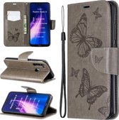 Voor Xiaomi Redmi Note 8 Twee Vlinders Embossing Patroon Horizontale Flip Leren Case met Houder & Kaartsleuf & Portemonnee & Lanyard (Grijs)