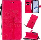 Voor Xiaomi Mi 9 Pro Boom & Kat Patroon Geperst Afdrukken Horizontale Flip PU Lederen Case met Houder & Kaartsleuven & Portemonnee & Lanyard (Rose)