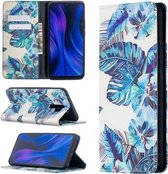 Voor Xiaomi Redmi 9 Gekleurd Tekenpatroon Onzichtbaar Magnetisch Horizontaal Flip PU Lederen Hoesje met Houder & Kaartsleuven & Portemonnee (Blauwe Bladeren)