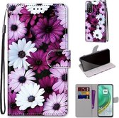 Voor Xiaomi Mi 10T Pro / 10T / K30s Gekleurde tekening Cross Texture Horizontale Flip PU lederen tas met houder & kaartsleuven & portemonnee & lanyard (Chrysanthemum Pink White Purple)