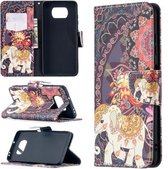 Voor Xiaomi Mi Poco X3 Gekleurde Tekening Patroon Horizontale Flip Leren Case met Houder & Kaartsleuven & Portemonnee (Bloemen en Olifant)