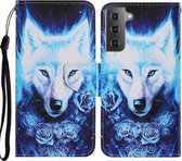 Voor Samsung Galaxy S21 + 5G Gekleurde Tekening Patroon Horizontale Flip PU Lederen Case met Houder & Kaartsleuven & Portemonnee & Lanyard (Rose Wolf)