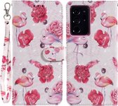 Voor Samsung Galaxy Note20 Ultra 3D Schilderen Patroon Gekleurde Tekening Horizontale Flip PU Lederen Case met Houder & Kaartsleuven & Portemonnee (Flamingo)