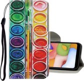Voor Samsung Galaxy A20s Gekleurde Tekening Patroon Horizontale Flip PU Lederen Case met Houder & Kaartsleuven & Portemonnee & Lanyard (Oogschaduw)