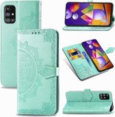 Voor Samsung Galaxy M31s Mandala bloem reliëf horizontale flip lederen tas met beugel / kaartsleuf / portemonnee / lanyard (groen)