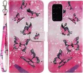 Voor Samsung Galaxy Note20 3D Schilderen Patroon Gekleurde Tekening Horizontale Flip PU Lederen Case met Houder & Kaartsleuven & Portemonnee (Sterrenvlinders)