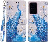Voor Samsung Galaxy Note20 Ultra 3D-schilderijpatroon Gekleurde tekening Horizontale flip PU-lederen hoes met houder & kaartsleuven en portemonnee (blauwe pauw)