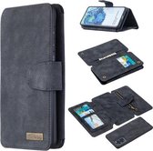 Voor Samsung Galaxy S20 Plus Afneembare Frosted Magnetische Horizontale Flip PU lederen tas met kaartsleuven & houder & rits Portemonnee & fotolijst (zwart blauw)