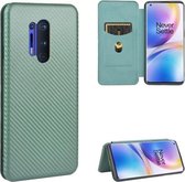 Voor OnePlus 8 Pro Carbon Fiber Texture Magnetische Horizontale Flip TPU + PC + PU Leather Case met Card Slot (Groen)