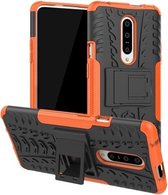 Tyre Texture TPU + PC schokbestendig telefoonhoesje voor OnePlus 7, met houder (oranje)