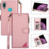 Voor Samsung Galaxy A20 / A30 Rits Multi-kaartsleuven Horizontale flip PU lederen tas met houder & kaartsleuven & portemonnee & lanyard & fotolijst (roségoud)