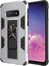 Voor Samsung Galaxy S10e Soldier Armor schokbestendig TPU + PC magnetische beschermhoes met houder (zilver)