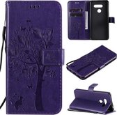 Voor LG K50S Boom & Kat Reliëfpatroon Horizontale Flip Leren Case met Houder & Kaartsleuven & Portemonnee & Lanyard (Paars)