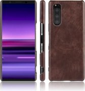 Voor Sony Xperia 5 II Shockproof Litchi Texture PC + PU Case (Bruin)