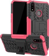 Voor OPPO Realme 3 Pro Tyre Texture Shockproof TPU + PC beschermhoes met houder (roze)