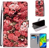 Voor Xiaomi Redmi 10X 4G / Note 9 Gekleurde tekening Cross Texture Horizontale Flip PU lederen tas met houder & kaartsleuven & portemonnee & lanyard (Pink Rose Garden)