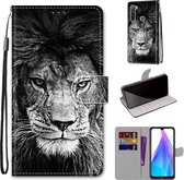 Voor Xiaomi Redmi Note 8T Gekleurde Tekening Cross Textuur Horizontale Flip PU Lederen Case met Houder & Kaartsleuven & Portemonnee & Lanyard (Zwart Wit Leeuwenkop)