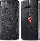 Voor Asus ROG Phone 3 ZS661KS Mandala Bloem Reliëf Horizontale Flip Leren Case met Beugel / Kaartsleuf / Portemonnee / Lanyard (Zwart)