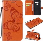 Voor LG K50S 3D vlinder reliëf patroon horizontale flip lederen tas met houder & kaartsleuf & portemonnee & lanyard (oranje)