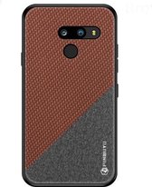 PINWUYO Hong-serie Anti-fall TPU + beschermhoes van chemische vezeldoek voor LG G8 / G8 ThinQ (bruin)