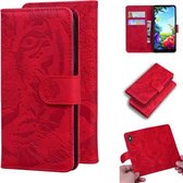 Voor LG K40S Tiger Embossing Pattern Horizontale Flip lederen tas met houder & kaartsleuven & portemonnee (rood)