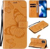 Voor Xiaomi Mi 10 Lite 5G 3D Vlinders Embossing Patroon Horizontale Flip Leren Case met Houder & Kaartsleuf & Portemonnee & Lanyard (Geel)