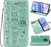 Voor Xiaomi Redmi 10X Pro Mooie kat en hond Embossing patroon Horizontale flip lederen tas, met houder & kaartsleuven & portemonnee & cartoon sluiting & lanyard (groen)