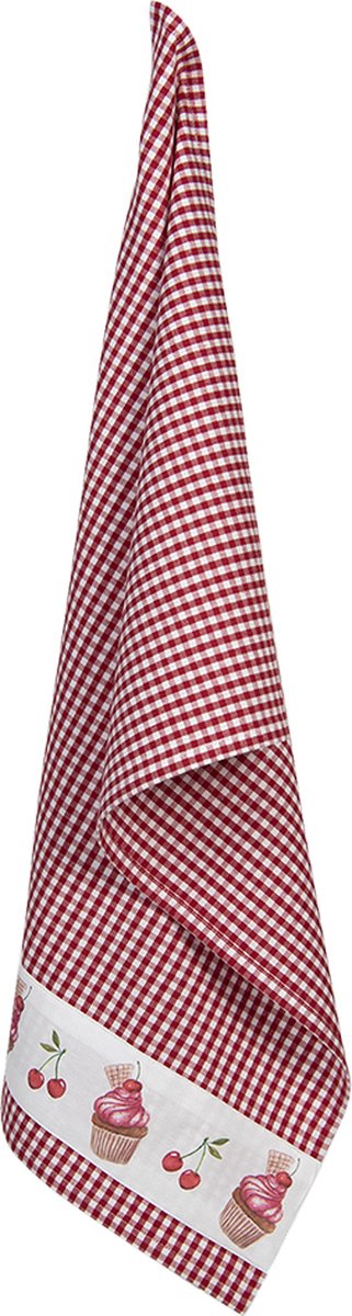 Clayre & Eef Theedoek 50x70 cm Rood Wit Katoen Cupcakes